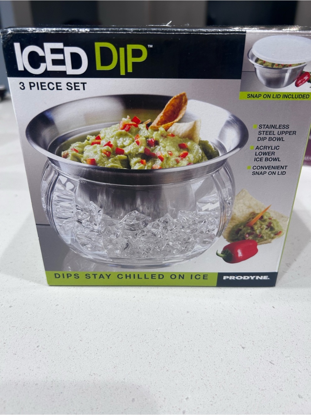 ICED DIP 3-Piece Chill Dip Bowl - Stainless Steel & Clear Acrylic. BRAND NEW;